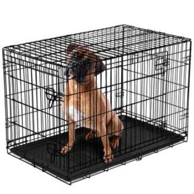 Double-Door Foldable Metal Wire Dog Crate with Divider, XX-Large, 48" (Color: 48")