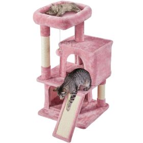 36" Cat Tree with Condo and Scratching Post Tower, Dark Gray (Color: pink)